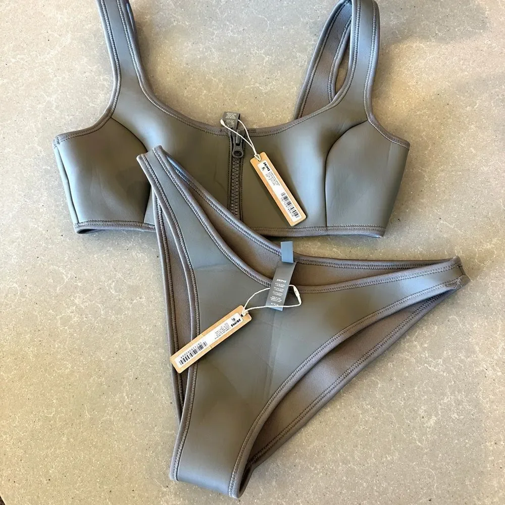 SKIMS Rubberized Scuba Bikini Set in Grey Chalk